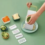 5-in-1 Multifunctional High-Quality Vegetable & Fruit Slicer With Five Changeable Blades Hand Protector Made Slicing Effortless Kitchen Gadget Manual Vegetable Slicer Cutter Potato Shredders Garlic Carrot Grater Chopper Salad Cutter - Simple And Easy Use.