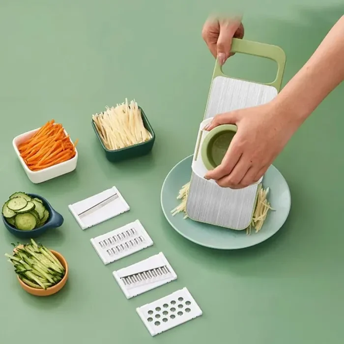 5-in-1 Multifunctional High-Quality Vegetable & Fruit Slicer With Five Changeable Blades Hand Protector Made Slicing Effortless Kitchen Gadget Manual Vegetable Slicer Cutter Potato Shredders Garlic Carrot Grater Chopper Salad Cutter - Simple And Easy Use.