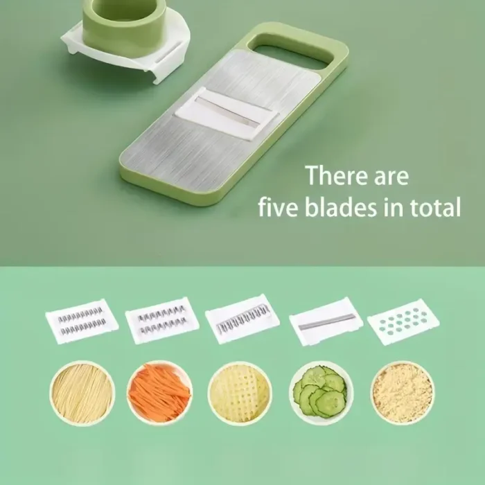 5-in-1 Multifunctional High-Quality Vegetable & Fruit Slicer With Five Changeable Blades Hand Protector Made Slicing Effortless Kitchen Gadget Manual Vegetable Slicer Cutter Potato Shredders Garlic Carrot Grater Chopper Salad Cutter - Simple And Easy Use.