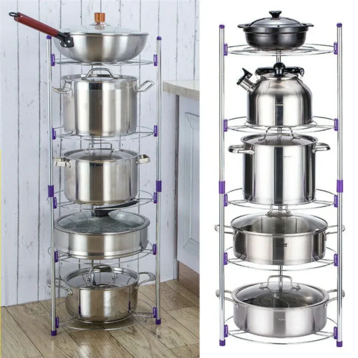Organize Your Cookware With The 5 Level Kitchen Pots And Pan Rack Organizers- Keep Your Kitchen Clutter-Free And Your Cookware Easily Accessible