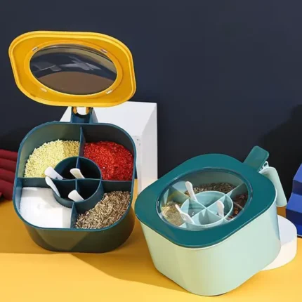 Multi Storage 4 Section Kitchen Spices Lid Box With Spoons pice Storage Spice Containers with Serving Spoons Spices Storage Box