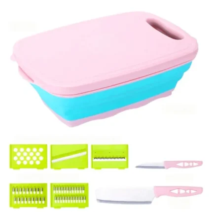 DLD Kitchen 9-in-1 Multifunctional Cutting Boards for Kitchen-Collapsible Chopping Board Space Saver-Fruit & Vegetable Slicer Kit-Drain Basket