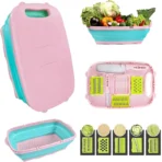 DLD Kitchen 9-in-1 Multifunctional Cutting Boards for Kitchen-Collapsible Chopping Board Space Saver-Fruit & Vegetable Slicer Kit-Drain Basket