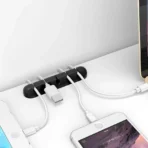 5-Slot Self-Adhesive Silicone Cable Holder – Flexible USB Cable Organizer Clip for Mouse, Keyboard & Headphones