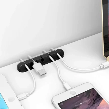 5-Slot Self-Adhesive Silicone Cable Holder – Flexible USB Cable Organizer Clip for Mouse, Keyboard & Headphones