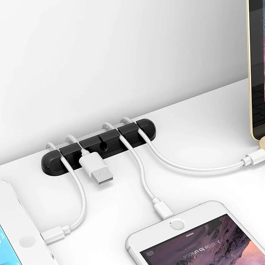 5-Slot Self-Adhesive Silicone Cable Holder – Flexible USB Cable Organizer Clip for Mouse, Keyboard & Headphones