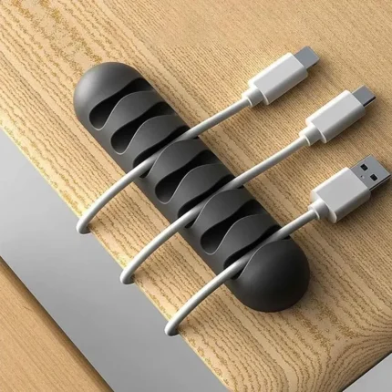 5-Slot Self-Adhesive Silicone Cable Holder – Flexible USB Cable Organizer Clip for Mouse, Keyboard & Headphones
