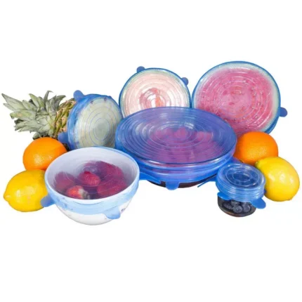 Silicone Stretch Lids, Reusable Expandable Seal Bowl Covers to Keep Food Fresh, Fit Various Sizes and Shapes of Containers or Bowls, 6 Sizes Microwave Food Covers - Blue