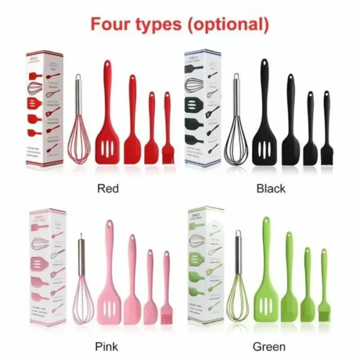 5pcs Silicone Kitchen Utensils Set With Scraper Spatula Egg Beater Heat Resistant Non-stick Baking Tools