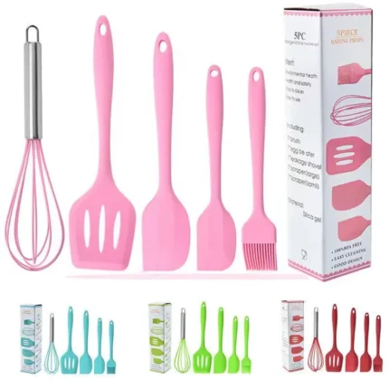 5pcs Silicone Kitchen Utensils Set With Scraper Spatula Egg Beater Heat Resistant Non-stick Baking Tools