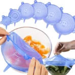 Silicone Stretch Lids, Reusable Expandable Seal Bowl Covers to Keep Food Fresh, Fit Various Sizes and Shapes of Containers or Bowls, 6 Sizes Microwave Food Covers - Blue