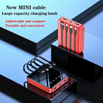 Portable Fast Charging 10,000mAh Mini Power Bank with Built-in Cable – Includes LED Flashlight & Power Display