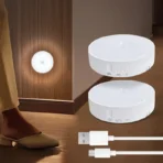 Human Body Sensor Night Light – Mini Sensor Closet Light for Hallways, Balconies, Stairs | USB Rechargeable | 200mAh | White Light | Round Design