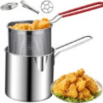 Deep Frying Pot Japanese Tempura Frying Pot Stainless Steel Frying Pot with Strainer Basket Tong for French Fries Chicken
