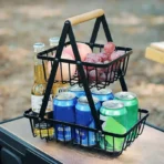 2-Tier Metal Fruit Basket Portable Kitchen Storage Countertop Shelf Rack for Fruits Vegetables Household Toiletries