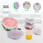 Silicone Stretch Lids, Reusable Expandable Seal Bowl Covers to Keep Food Fresh, Fit Various Sizes and Shapes of Containers or Bowls, 6 Sizes Microwave Food Covers - Blue