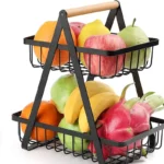 2-Tier Metal Fruit Basket Portable Kitchen Storage Countertop Shelf Rack for Fruits Vegetables Household Toiletries