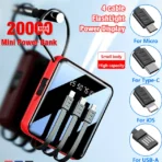 Portable Fast Charging 10,000mAh Mini Power Bank with Built-in Cable – Includes LED Flashlight & Power Display
