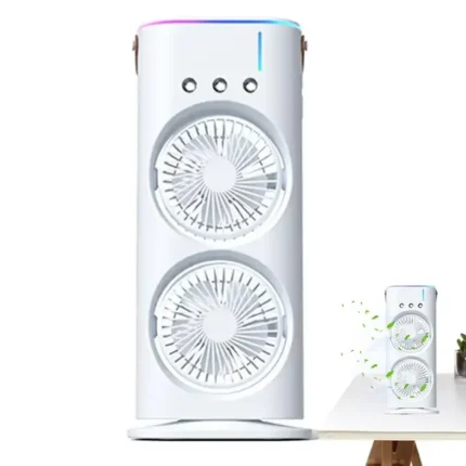Lumina Portable Desktop Air Conditioner Fan – Colorful Light, Remote Control, Low-Noise Cooling, Mist Spray Feature, Personal Room Cooler