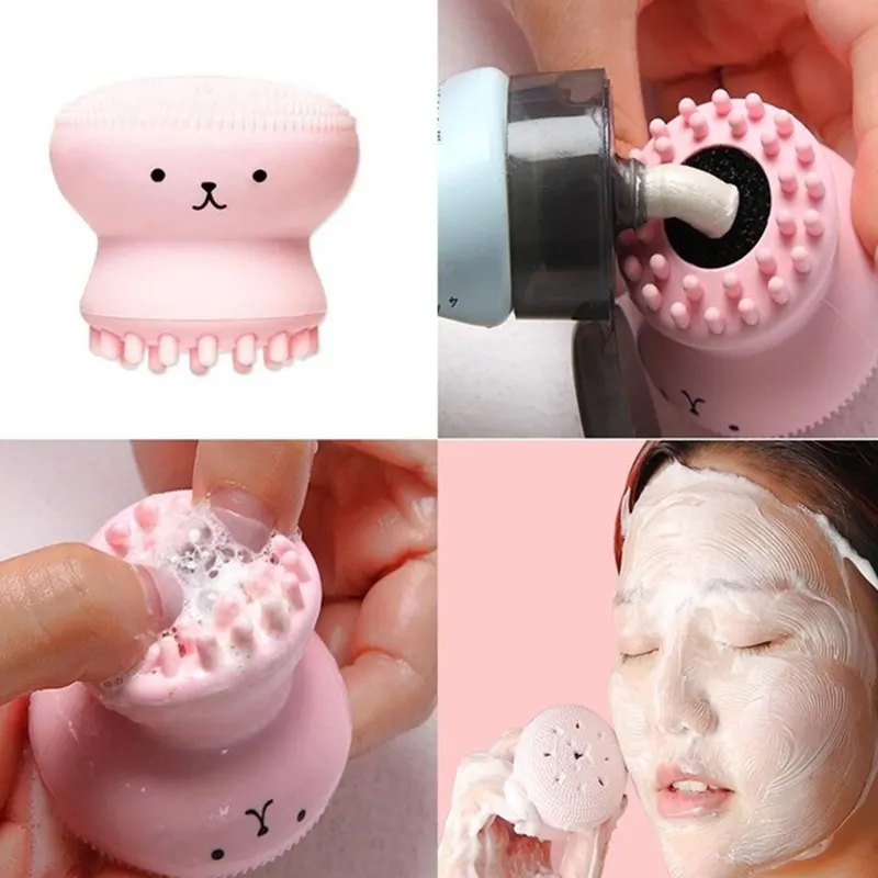 Facial Cleansing Brushes Silicone Cute Octopus Facial Cleanser Pore Cleanser Exfoliator Face Scrub Washing Brush Skin Care Tools