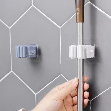 Non Punch Adhesive Wall Mounted Mop Holder Storage Broom Hanger Clip Seamless Mop Hook Bathroom Home Kitchen Organizer Multicolor