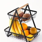 2-Tier Metal Fruit Basket Portable Kitchen Storage Countertop Shelf Rack for Fruits Vegetables Household Toiletries