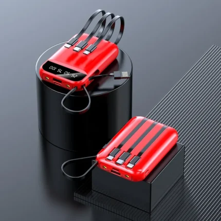 Portable Fast Charging 10,000mAh Mini Power Bank with Built-in Cable – Includes LED Flashlight & Power Display
