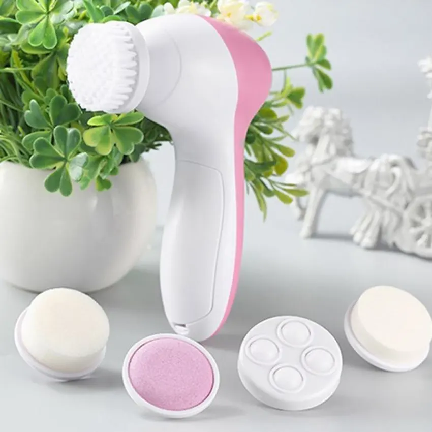 5 In 1 Mini Face Cleansing Spin Brush Skin Beauty Care Massager - Black Head Remover