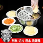 3 In 1 Multifunctional Stainless Steel Basin With Vegetable Cutter with Drain Basket