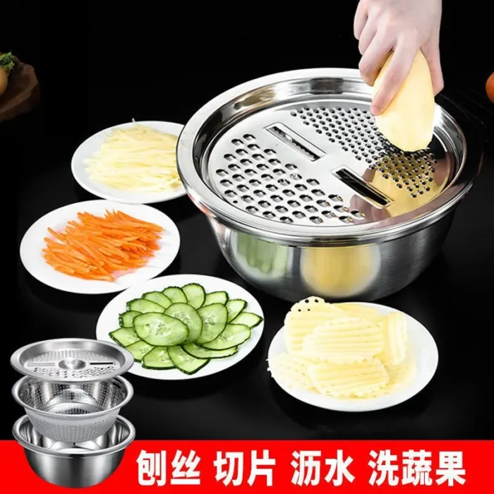 3 In 1 Multifunctional Stainless Steel Basin With Vegetable Cutter with Drain Basket