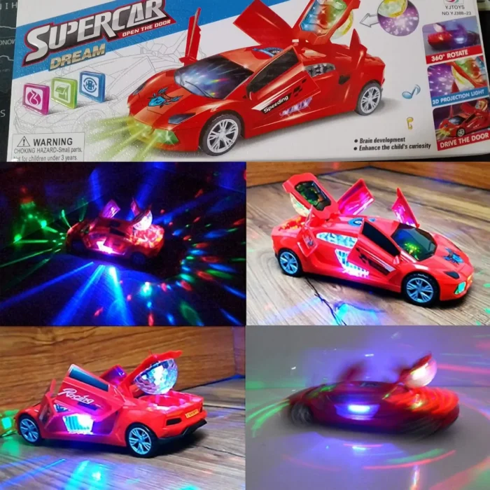 Toy Supercar 3D Projection Light with Music Opening Doors and 360 Degree Rotation - Image 2