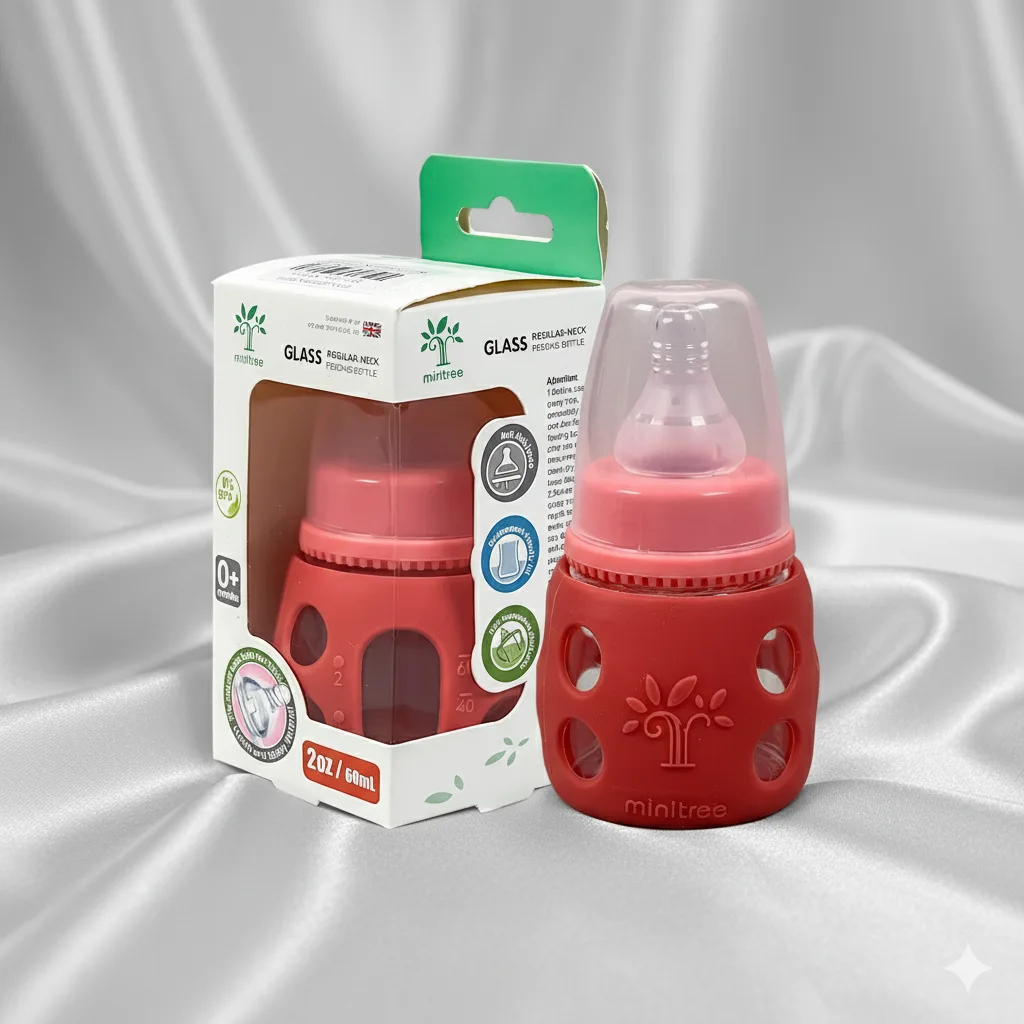 Minitree High Quality Baby Glass Feeder With Silicon Cover 60 ml
